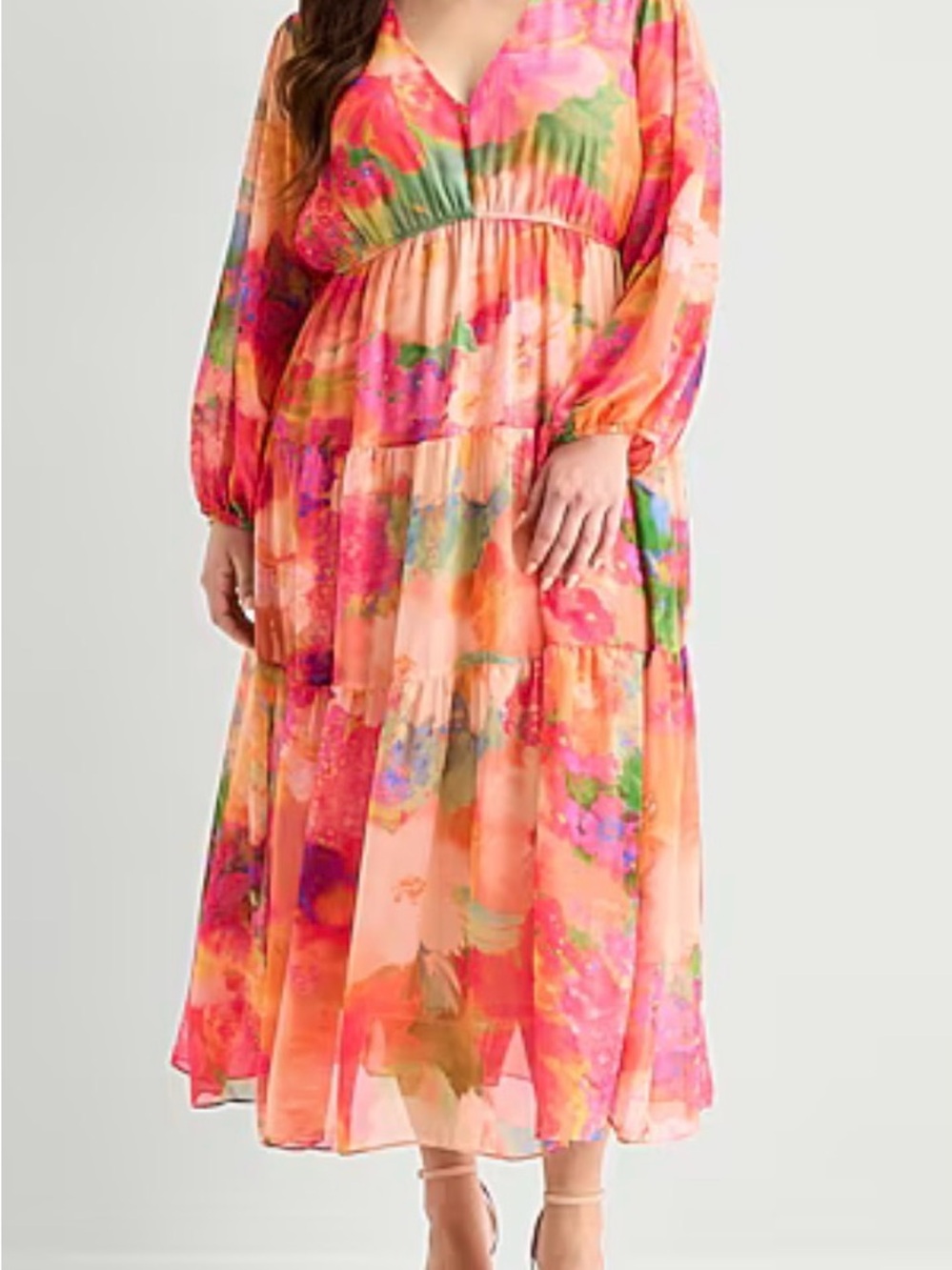 Robbie Bee Plus Size Tiered Chiffon Floral Maxi Dress 18W